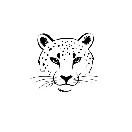Snow Leopard simple black and white line art vector logo. Snow Leopardのイラスト素材