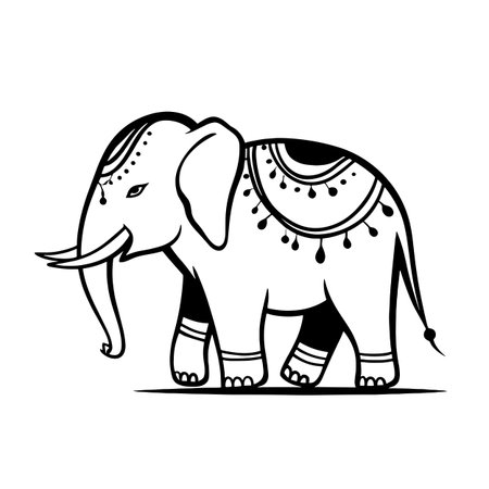 Asian Elephant simple black and white line art vector logo. Asian Elephantのイラスト素材