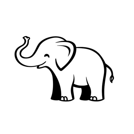 Asian Elephant simple black and white line art vector logo. Asian Elephantのイラスト素材