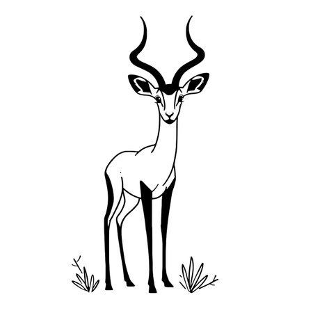 Impala simple black and white line art vector logo. Impalaのイラスト素材