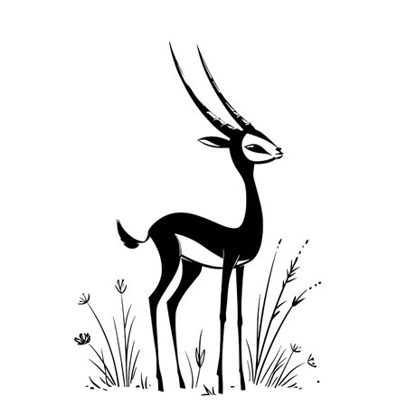 Gazelle simple black and white line art vector logo. Gazelleのイラスト素材