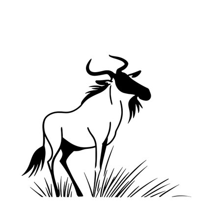 Wildebeest simple black and white line art vector logo. Wildebeestのイラスト素材