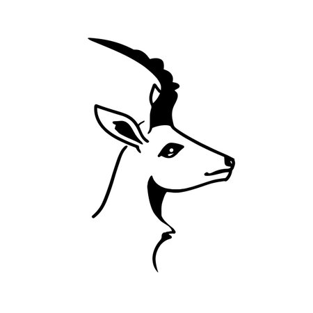 Saiga Antelope simple black and white line art vector logo. Saiga Antelopeのイラスト素材
