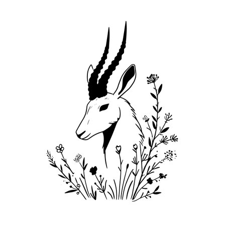 Saiga Antelope simple black and white line art vector logo. Saiga Antelopeのイラスト素材