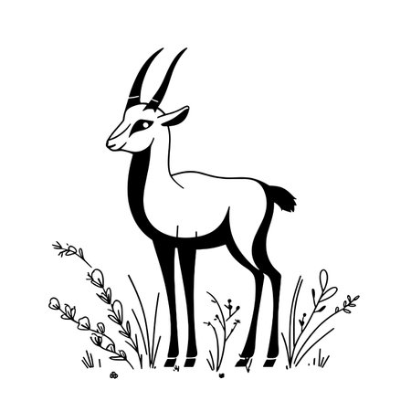 Saiga Antelope simple black and white line art vector logo. Saiga Antelopeのイラスト素材