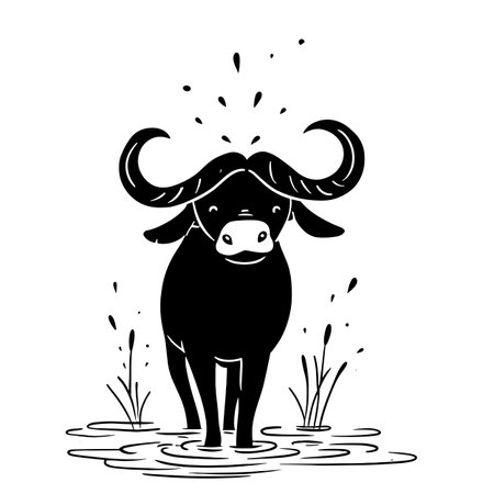 Water Buffalo simple black and white line art vector logo. Water Buffaloのイラスト素材