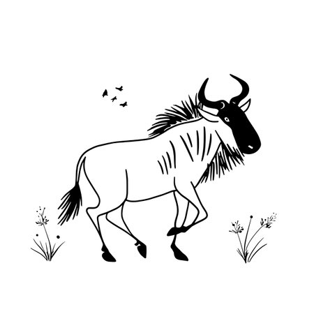 Wildebeest simple black and white line art vector logo. Wildebeestのイラスト素材