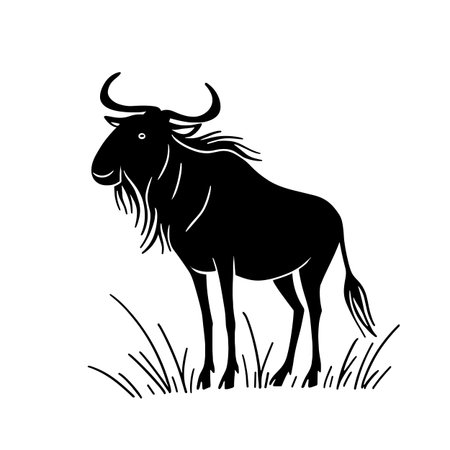 Wildebeest simple black and white line art vector logo. Wildebeestのイラスト素材