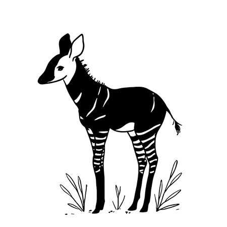 Okapi simple black and white line art vector logo. Okapiのイラスト素材