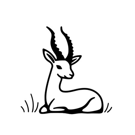 Saiga Antelope simple black and white line art vector logo. Saiga Antelopeのイラスト素材