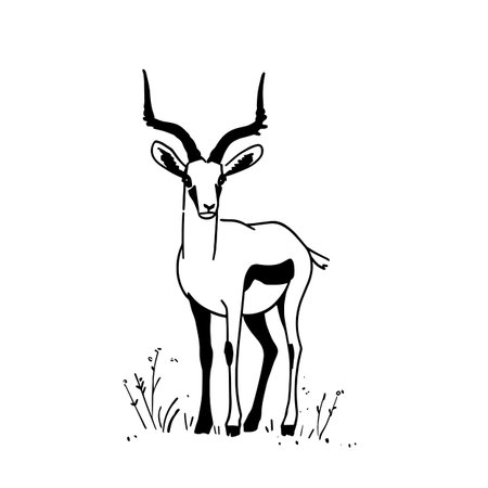 Saiga Antelope simple black and white line art vector logo. Saiga Antelopeのイラスト素材