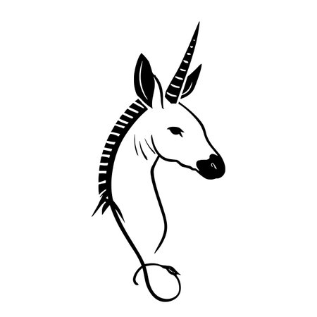 Okapi simple black and white line art vector logo. Okapiのイラスト素材