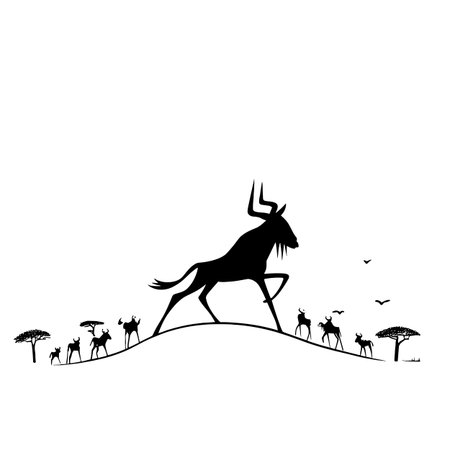 Wildebeest simple black and white line art vector logo. Wildebeestのイラスト素材