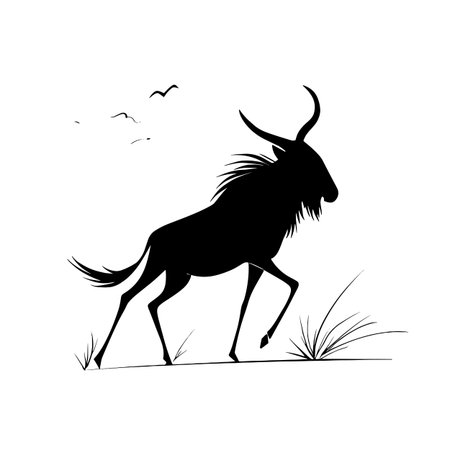 Wildebeest simple black and white line art vector logo. Wildebeestのイラスト素材