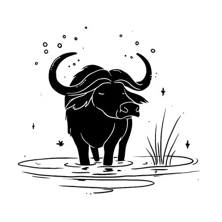 Water Buffalo simple black and white line art vector logo. Water Buffaloのイラスト素材