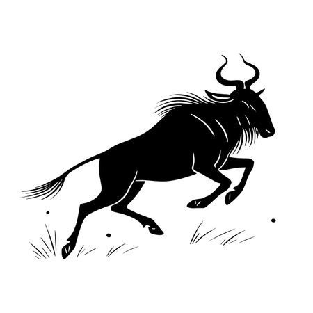 Wildebeest simple black and white line art vector logo. Wildebeestのイラスト素材