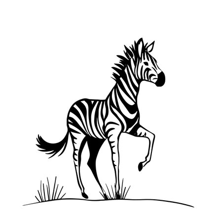 Zebra simple black and white line art vector logo. Zebraのイラスト素材
