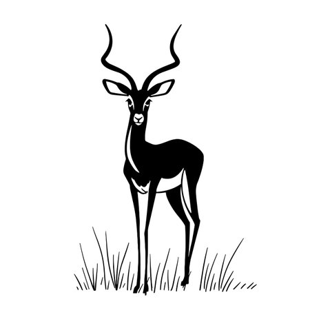 Impala simple black and white line art vector logo. Impalaのイラスト素材