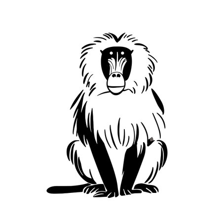 Baboon simple black and white line art vector logo. Baboonのイラスト素材
