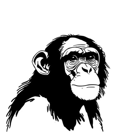 Bonobo simple black and white line art vector logo. Bonoboのイラスト素材