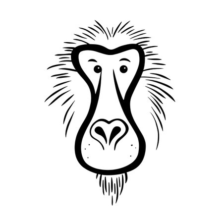Baboon simple black and white line art vector logo. Baboonのイラスト素材