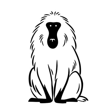 Baboon simple black and white line art vector logo. Baboonのイラスト素材