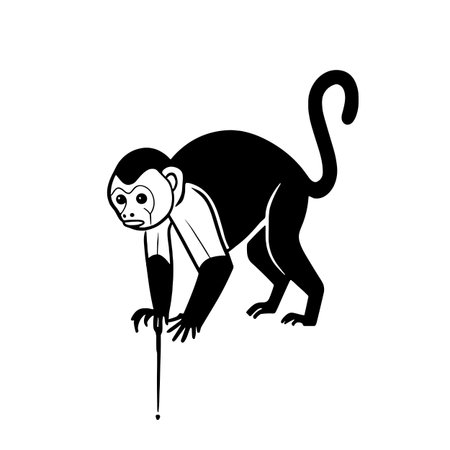 Capuchin Monkey simple black and white line art vector logo. Capuchin Monkeyのイラスト素材