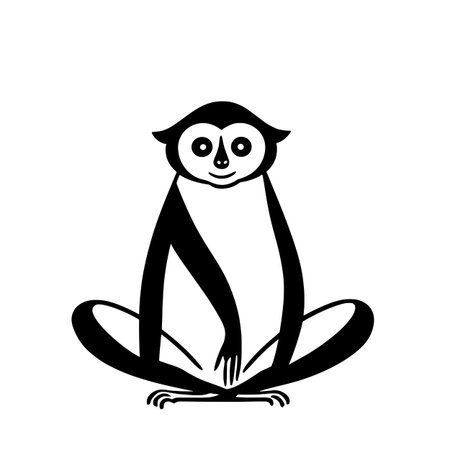Gibbon simple black and white line art vector logo. Gibbon