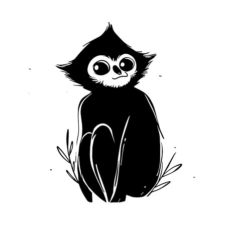 Gibbon simple black and white line art vector logo. Gibbonのイラスト素材