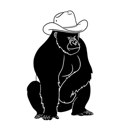 Gorilla Western simple black and white line art vector logo. Gorilla Westernのイラスト素材