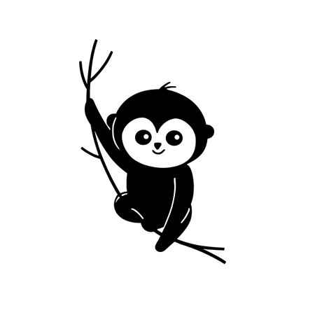 Gibbon simple black and white line art vector logo. Gibbonのイラスト素材