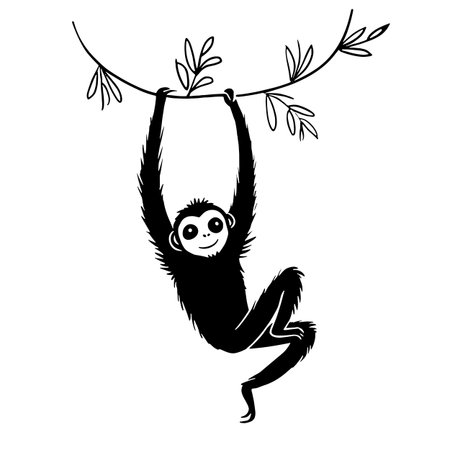 Gibbon simple black and white line art vector logo. Gibbonのイラスト素材