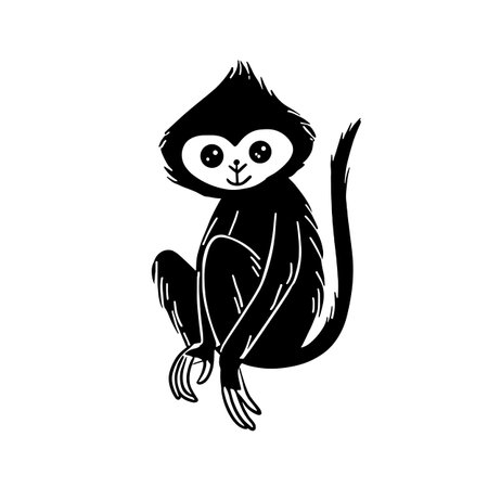 Gibbon simple black and white line art vector logo. Gibbonのイラスト素材