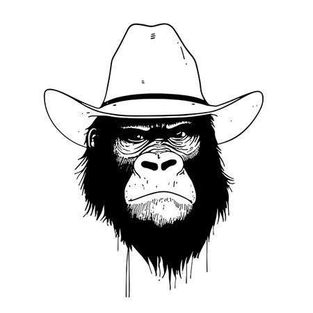 Gorilla Western simple black and white line art vector logo. Gorilla Westernのイラスト素材