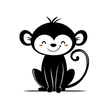 Macaque simple black and white line art vector logo. Macaqueのイラスト素材