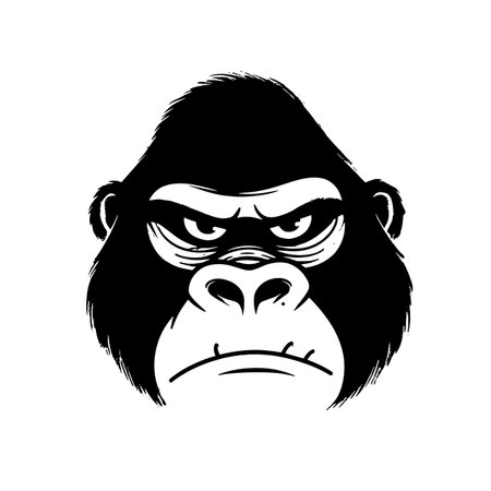 Gorilla Western simple black and white line art vector logo. Gorilla Westernのイラスト素材