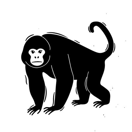 Howler Monkey simple black and white line art vector logo. Howler Monkeyのイラスト素材