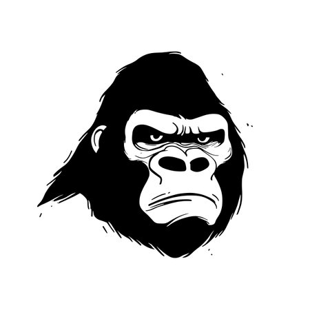 Gorilla Western simple black and white line art vector logo. Gorilla Westernのイラスト素材