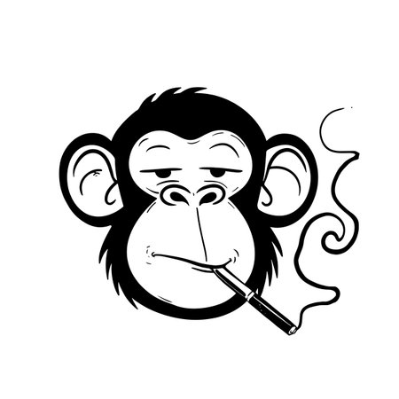 Chimpanzee simple black and white line art vector logo. Chimpanzeesのイラスト素材