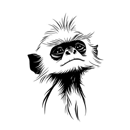 Langur simple black and white line art vector logo. Langurのイラスト素材