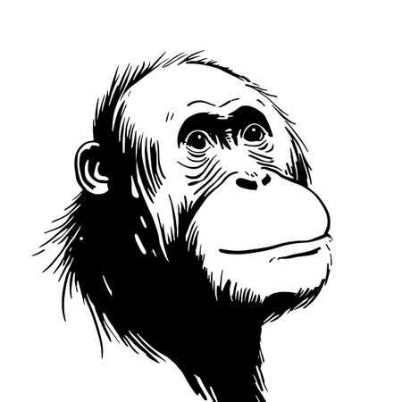 Bornean Orangutan simple black and white line art vector logo. Bornean Orangutanのイラスト素材