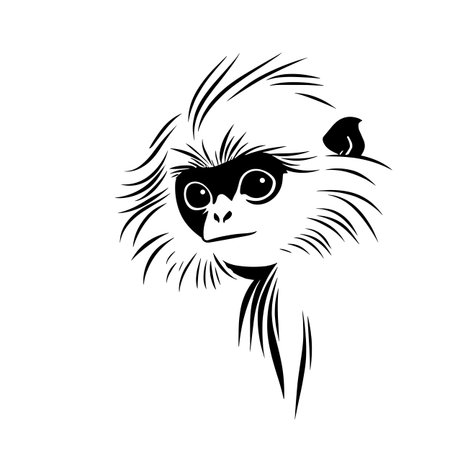 Langur simple black and white line art vector logo. Langurのイラスト素材
