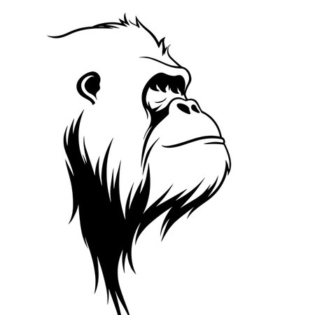 Bornean Orangutan simple black and white line art vector logo. Bornean Orangutanのイラスト素材