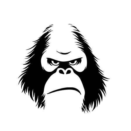 Bornean Orangutan simple black and white line art vector logo. Bornean Orangutanのイラスト素材
