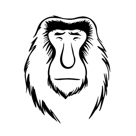 Proboscis Monkey simple black and white line art vector logo. Proboscis Monkeyのイラスト素材