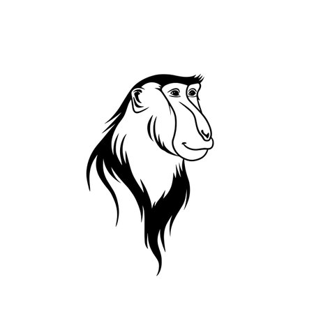 Proboscis Monkey simple black and white line art vector logo. Proboscis Monkey