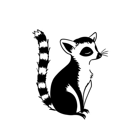 Ring-tailed Lemur simple black and white line art vector logo. Ring-tailed Lemurのイラスト素材