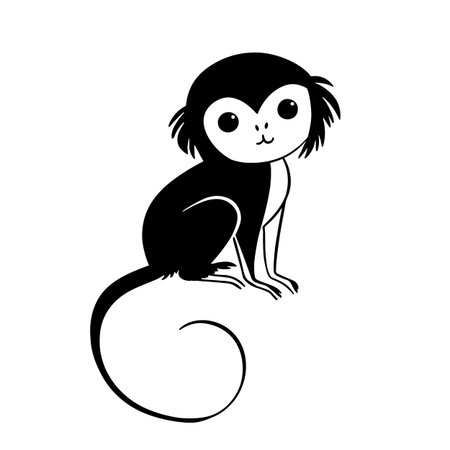 Tamarin simple black and white line art vector logo. Tamarinのイラスト素材