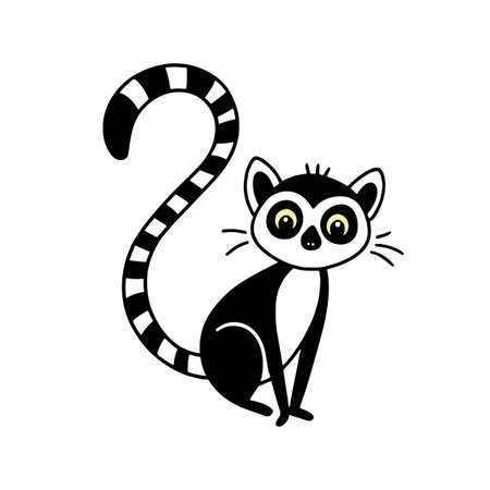 Ring-tailed Lemur simple black and white line art vector logo. Ring-tailed Lemur