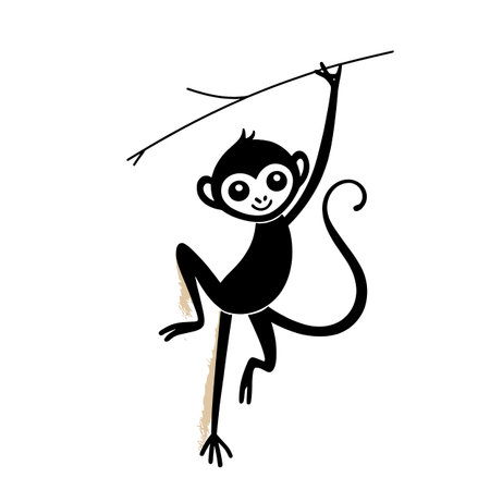 Spider Monkey simple black and white line art vector logo. Spider Monkey